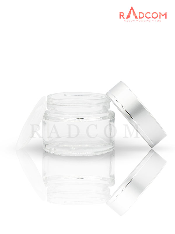 50GM Clear Glass Jar with Imported Matt Silver Cap with Lid & Wad